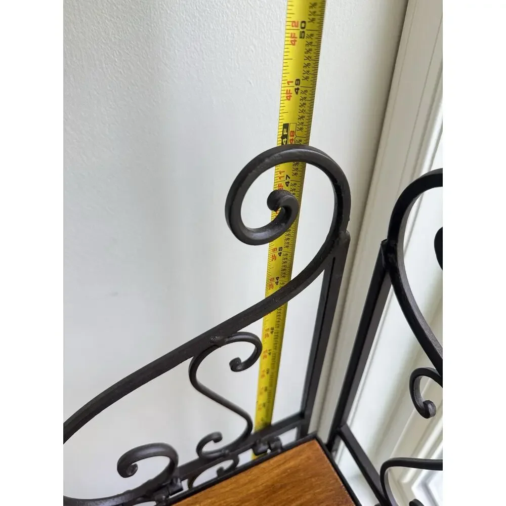 Vintage 3 Tier Folding Corner Shelf Wrought Iron Wood Etagere Plant Stand 48